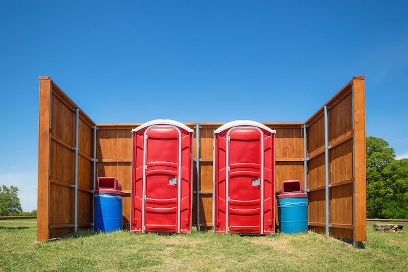 Short-term porta potty units staged for delivery in Wynne, Arkansas